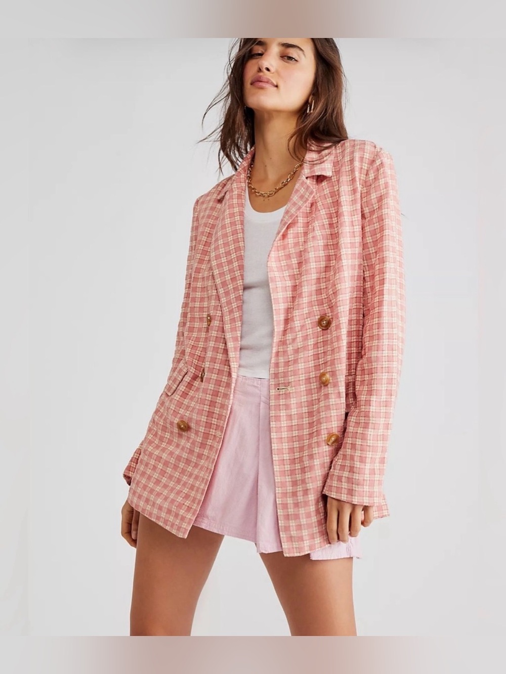 Free People Olivia Gingham Blazer EUC